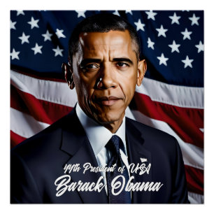 Póster Barack Obama 44º presidente y bandera de los Estad