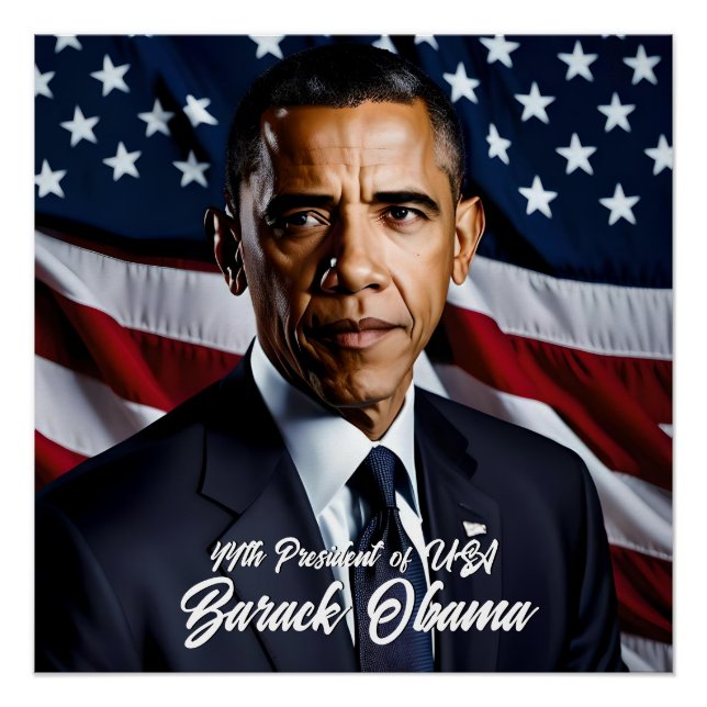 Póster Barack Obama 44º presidente y bandera de los Estad (Anverso)