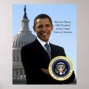 Póster Barack Obama 44 Retrato de Prensa y Sello Oficial