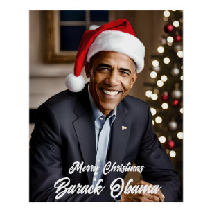 Póster Barack Obama en Santa Hat Navidades