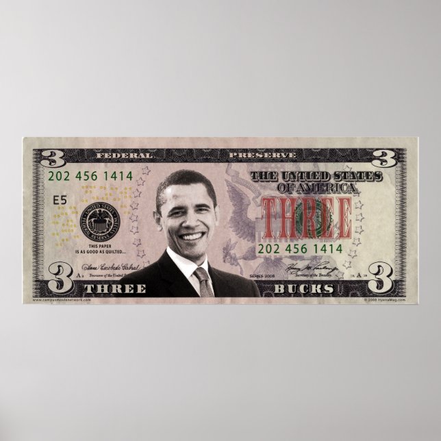 Póster Barack Obama Poster de ley $3 (Frente)