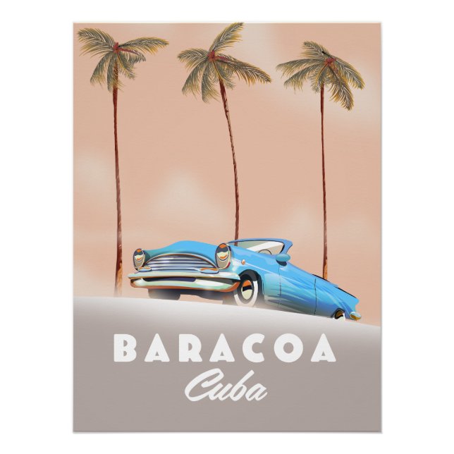 Póster Baracoa Cuba Antiguo auto (Anverso)