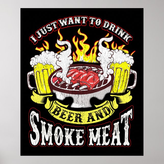 Póster Barbacoa | BBQ Grilling Cerveza Humo Carne Gracios (Frente)