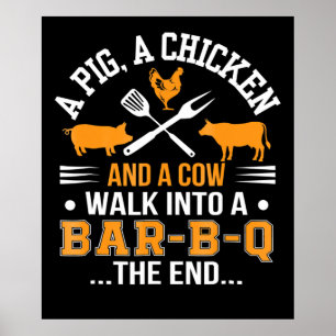 Póster Barbacoa   BBQ Lover Pig Chicken Cow Caminar hacia