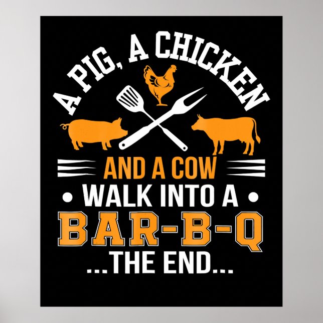 Póster Barbacoa | BBQ Lover Pig Chicken Cow Caminar hacia (Frente)