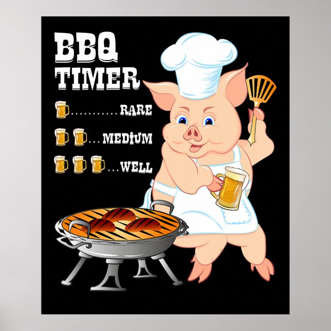 Póster Barbacoa | BBQ Timer Pig Grill Barbecue Beer Lover (Frente)