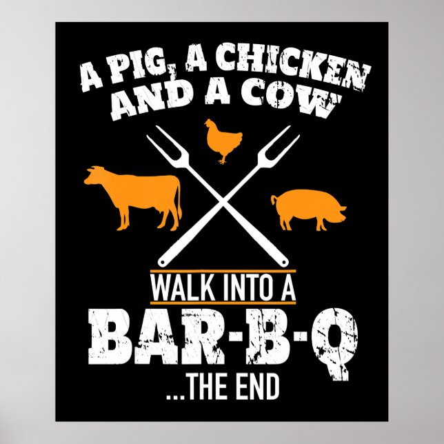 Póster Barbacoa | Un Cerdo Un Pollo Y Una Parrilla Gracio (Frente)