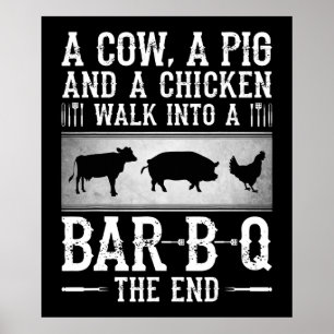 Póster Barbacoa   Una Vaca, Un Cerdo Y Un Pollo Entrando