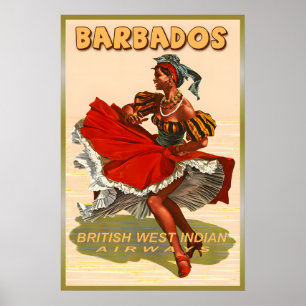 Póster Barbados British West Indian Airways Nuevo Retro