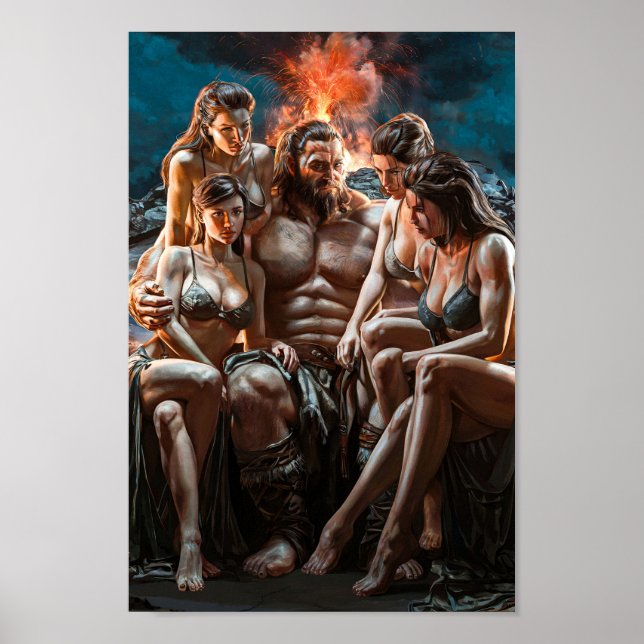 Póster Bárbaro Poderoso Rodeado de Mujeres Sexys (Frente)