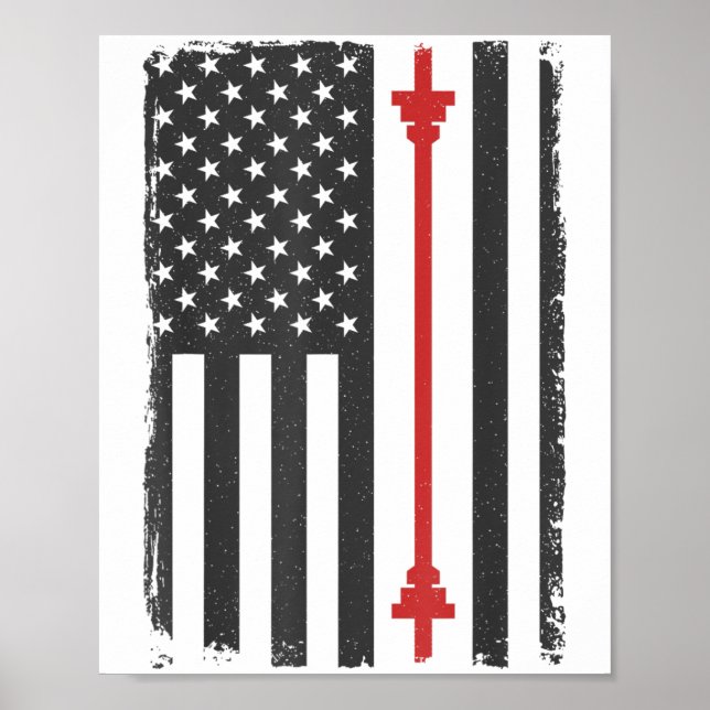 Póster Barbell American Flag Gym Workout Tee Usa Motivati (Frente)