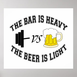 Póster Barbell frente a cerveza