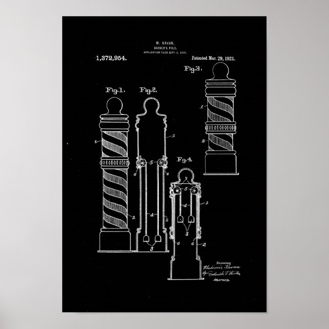 Póster Barber Pole Illustration Black Art patent print (Frente)