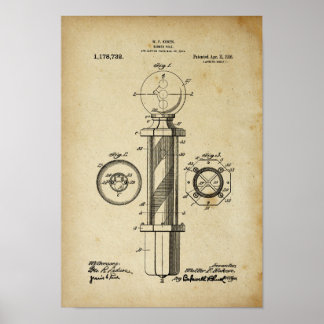 Póster Barber Pole Illustrations Patent Print Poster