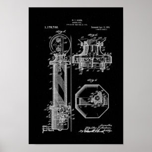 Póster Barber Pole Poster Patent Illustrations black