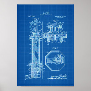Póster Barber Pole Poster Patent Illustrations BluePrint