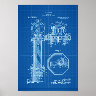 Póster Barber Pole Poster Patent Illustrations BluePrint