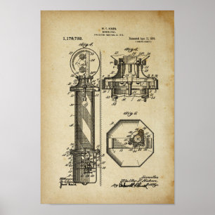 Póster Barber Pole Poster Patent Illustrations Old Look