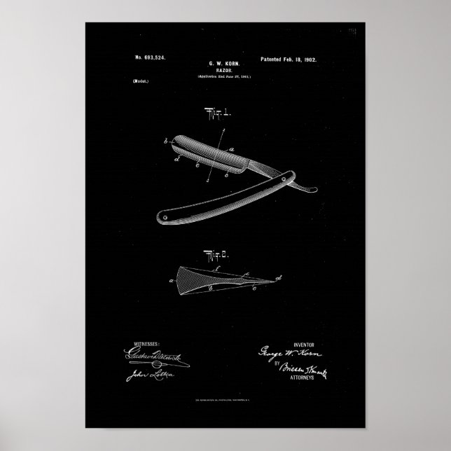 Póster Barber Razor Patent Poster Print Artwork (Frente)