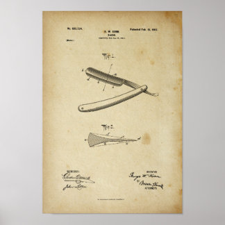 Póster Barber Razor Patent Poster Print Artwork