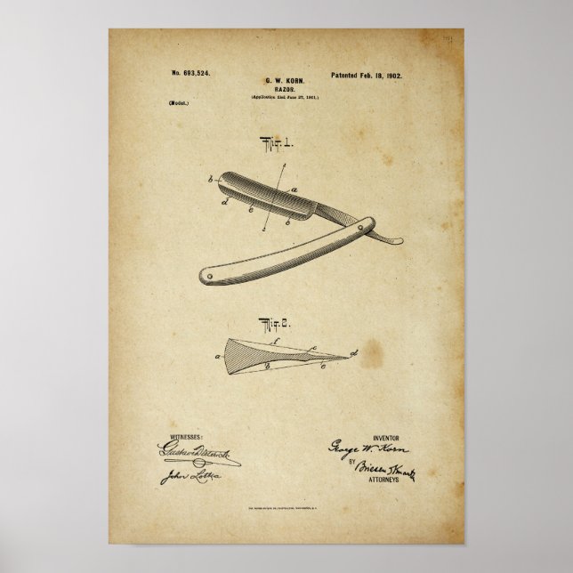 Póster Barber Razor Patent Poster Print Artwork (Frente)