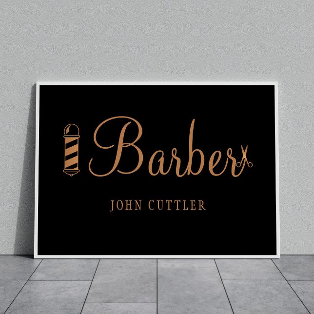 Póster Barbería peluquero nombre logo negro dorado (Subido por el creador)