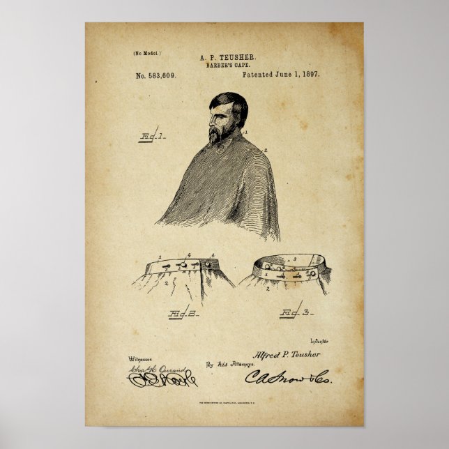 Póster Barber's Cape Antique Patent Poster Old Look (Frente)