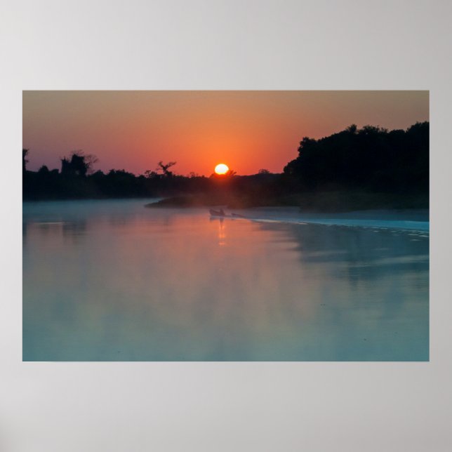 Póster Barca al amanecer en el río (Frente)