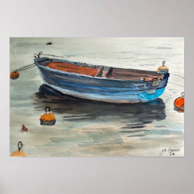 Póster Barca de Remo Barco Náutico Acuarela (Frente)