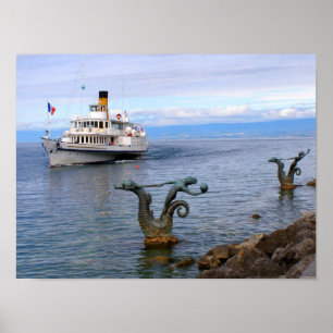Póster Barca de remos de Vevey, lago Ginebra 97