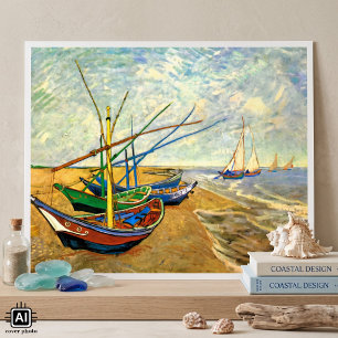 Póster Barcas de Pesca en la Playa en Saintes Maries de V
