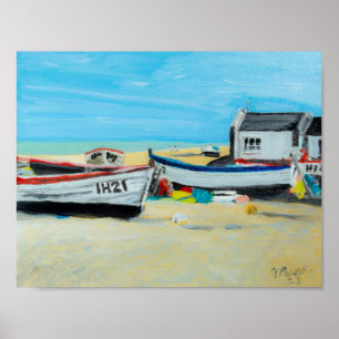Póster Barcas de Pesca y Cabañas de Playa de Aldeburgh