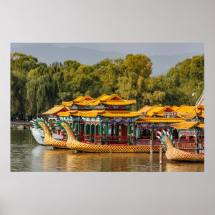 Póster Barcas Dragón Turísticas Lago Kunming