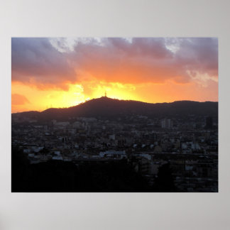 Póster Barcelona al atardecer (lienzo)