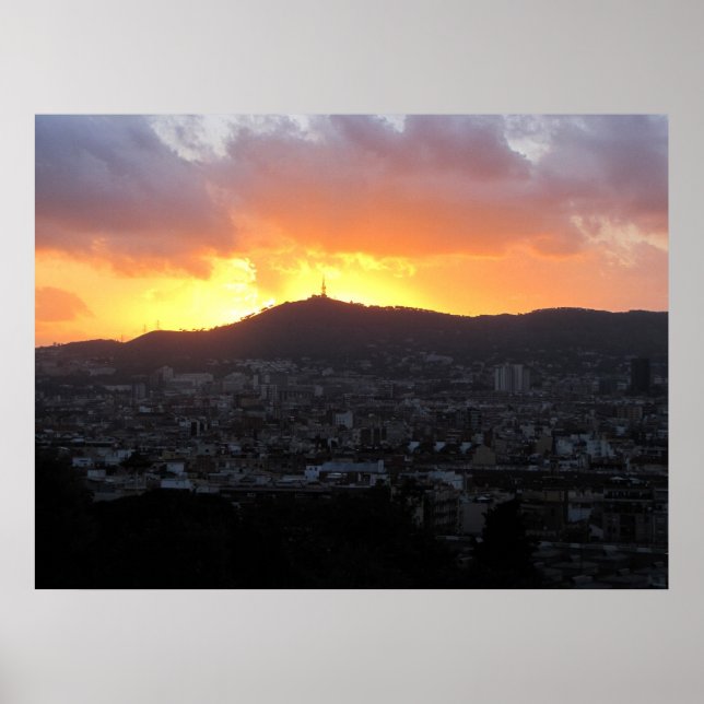 Póster Barcelona al atardecer (lienzo) (Frente)