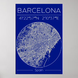 Póster Barcelona Blueprint City Map Poster – Minimal Wall