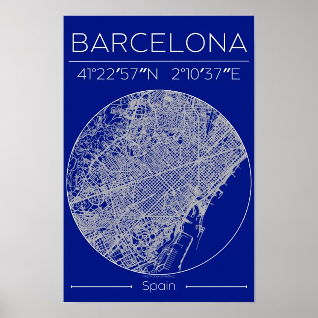 Póster Barcelona Blueprint City Map Poster – Minimal Wall (Frente)