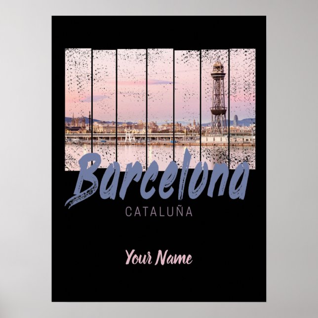 Póster Barcelona Catalonia sunset Skyline España vintage (Frente)