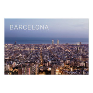 Póster Barcelona Cataluña Sunset Skyline España Cityscape