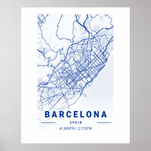 Póster Barcelona City Map Blue