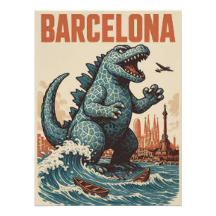 Póster Barcelona City Monster Attack Art Print - Kaiju