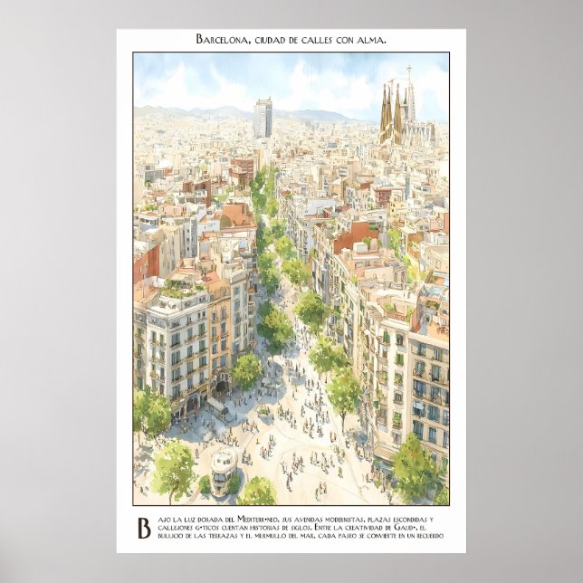 Póster Barcelona City Street View Poster Mediterranean (Frente)