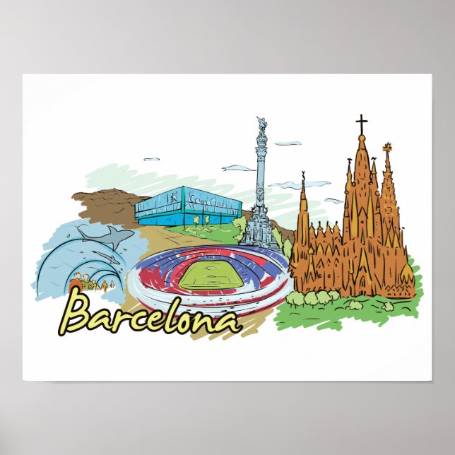 Póster Barcelona España Ciudad famosa (Frente)