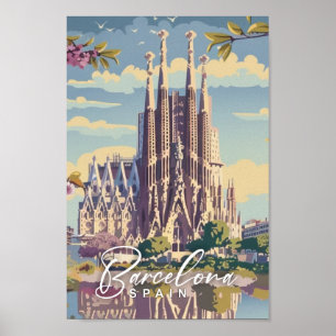 Póster Barcelona España Famoso Viaje Vintage