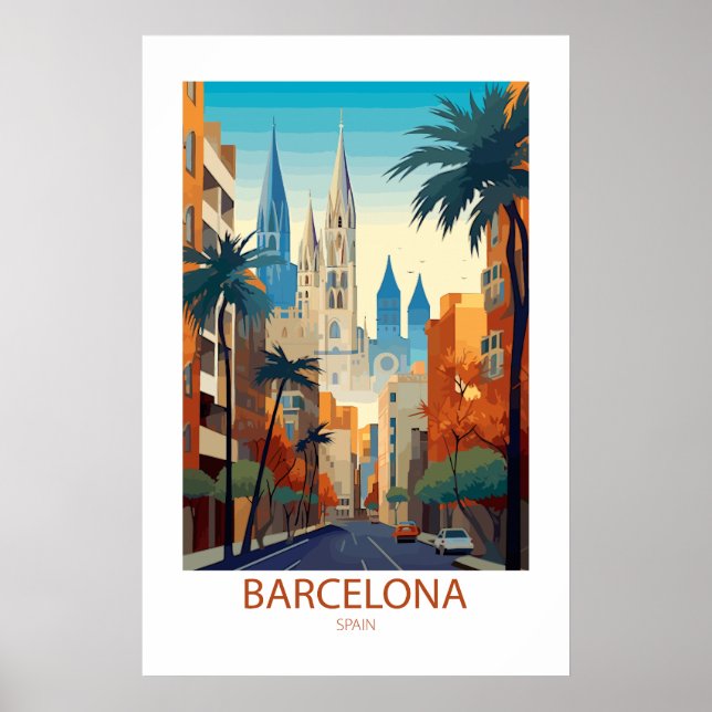 Póster Barcelona España Famosos lugares de viaje (Frente)