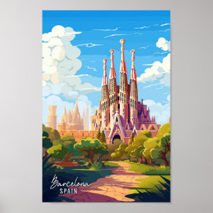 Póster Barcelona España ilustracion de viajes Art Vintage