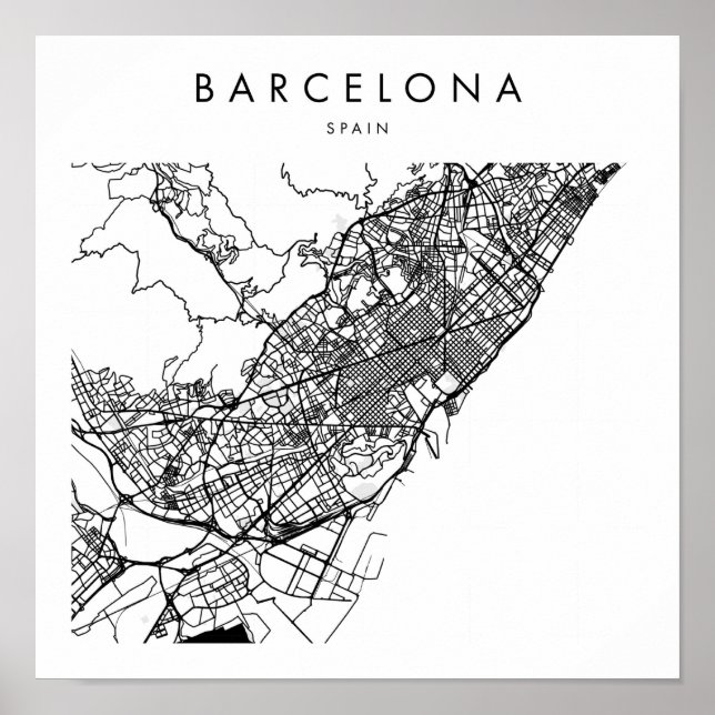 Póster Barcelona España Mapa de calles modernista mínimo (Frente)