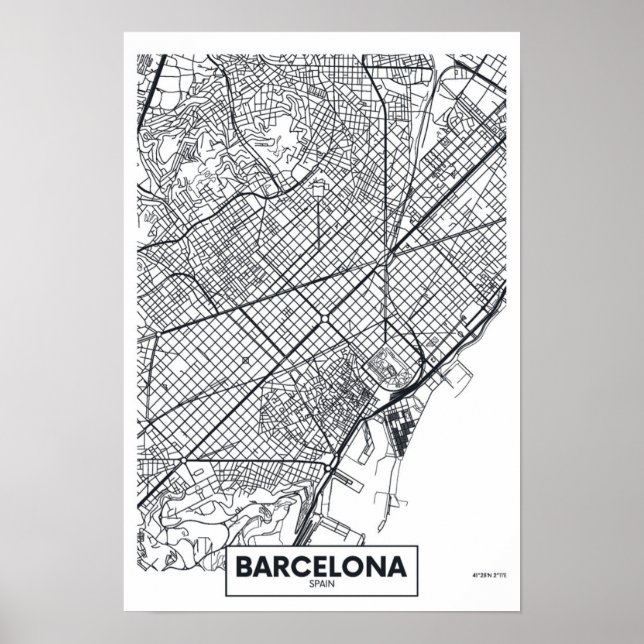 Póster Barcelona, España | Mapa de ciudades (Frente)