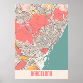 Póster Barcelona - España Mapa de la ciudad de Chalk