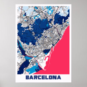 Póster Barcelona - España Mapa de la ciudad de la leche y